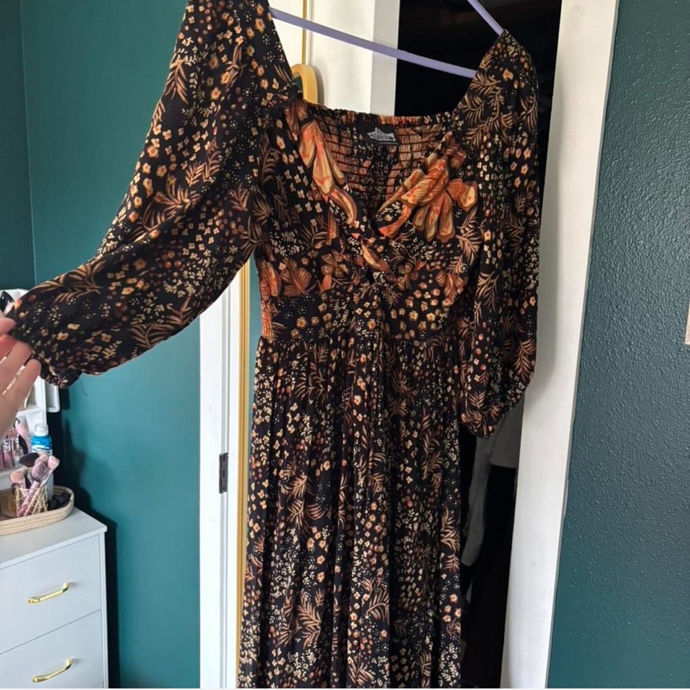 Angie Black Midi Dress with Rust Floral Print